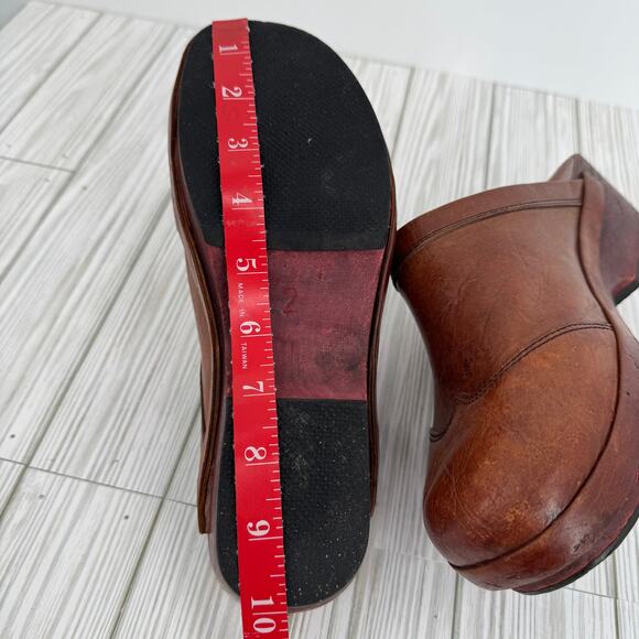 VTG 70's Nordstrom clogs 9.5 platform leather and wood slip on shoes boho hippie - Picture 11 of 14